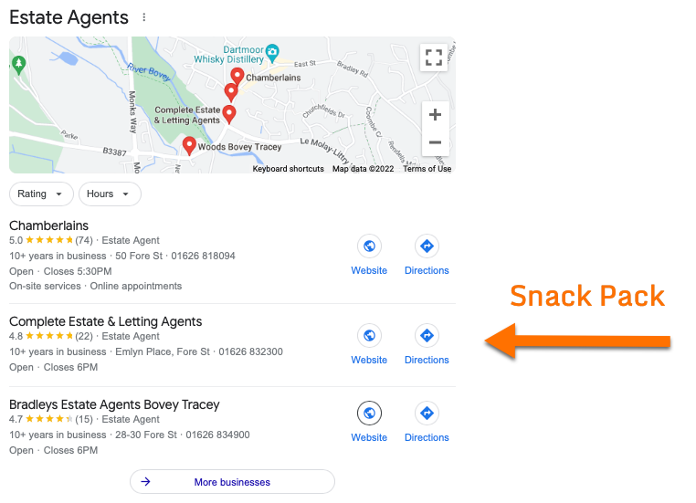 Image showing the SnackPack on Google Maps Google Organic Search