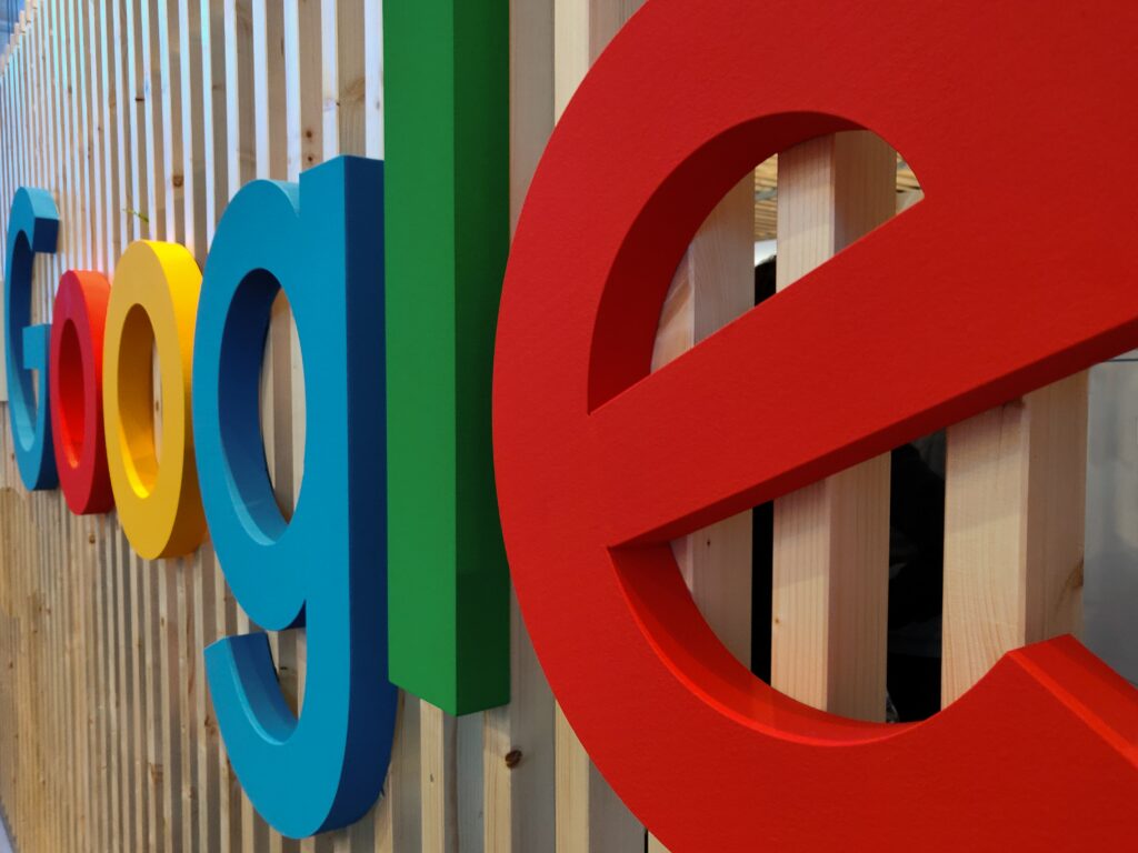 An image of some Google lettering on some wooden slats